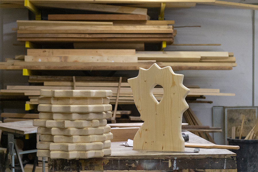 Selection of wood in a workshop